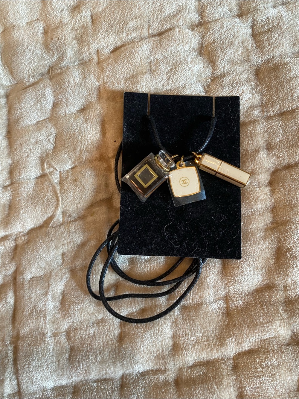 Chanel Cosmetics Promotional Black Cord Necklace with Charms